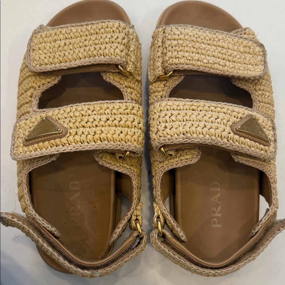 Prada Tan Woven Sandals